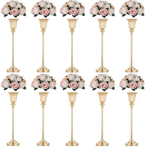 Miniatura 1 de NUPTIO Juego de 10 jarrones de boda y 10 flores artificiales para centros de mesa de boda