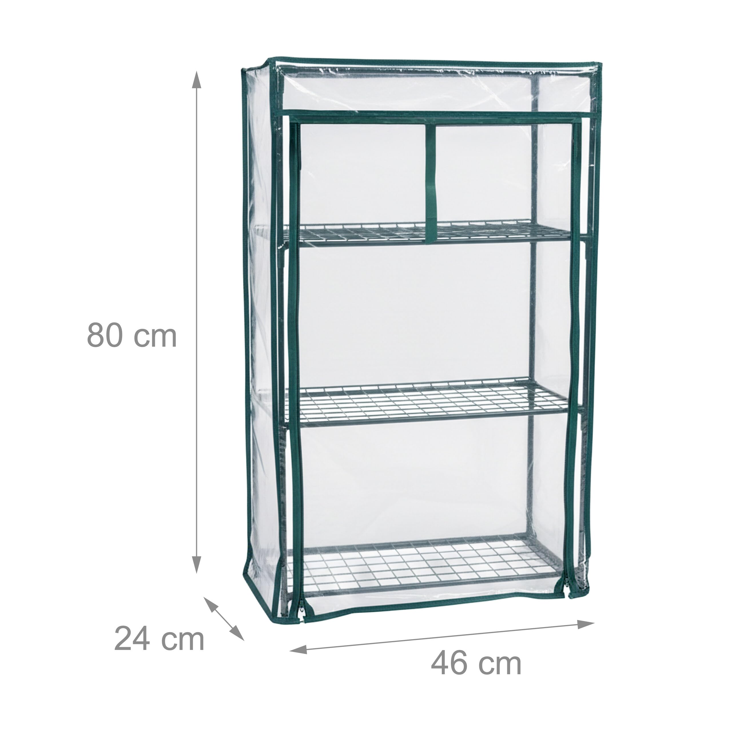 Relaxdays Serre Balcon, Lot de 2, Film PVC, Acier, HxLxP 80 x 46 x 24 cm, Serre tomates 3 étages, Vert/Transparent