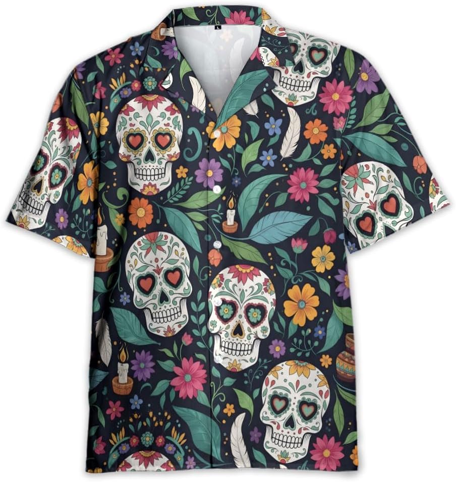 Mexico Hawaiian Shirts for Men - Skull Button Down Mens Hawaiian Shirts Short Sleeve S 96
