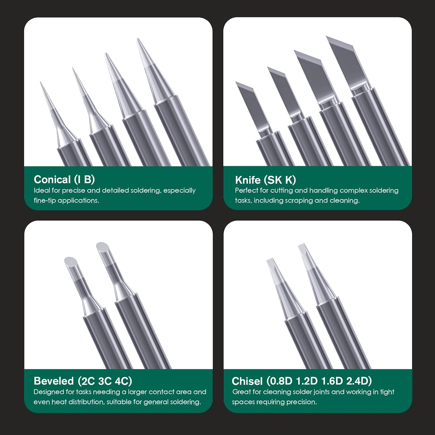 HANGLIFE 900M Soldering Iron Tips with Tip Holder for Hakko, Yihua, Atten, Quick, Ryobi, and More Soldering Stations/Guns - Replacement Solder Tips for Welding Equipment & Accessories (12 pcs)
