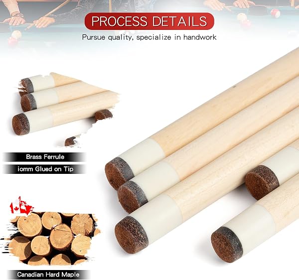 Pool Cue Stick - 58 Inch Maple Billiard Pool Stick, 19/20/21 oz 1/2 Maple Pool Cue Stick Kit, 2-Piece Billiard Pool Cue Stick - 3