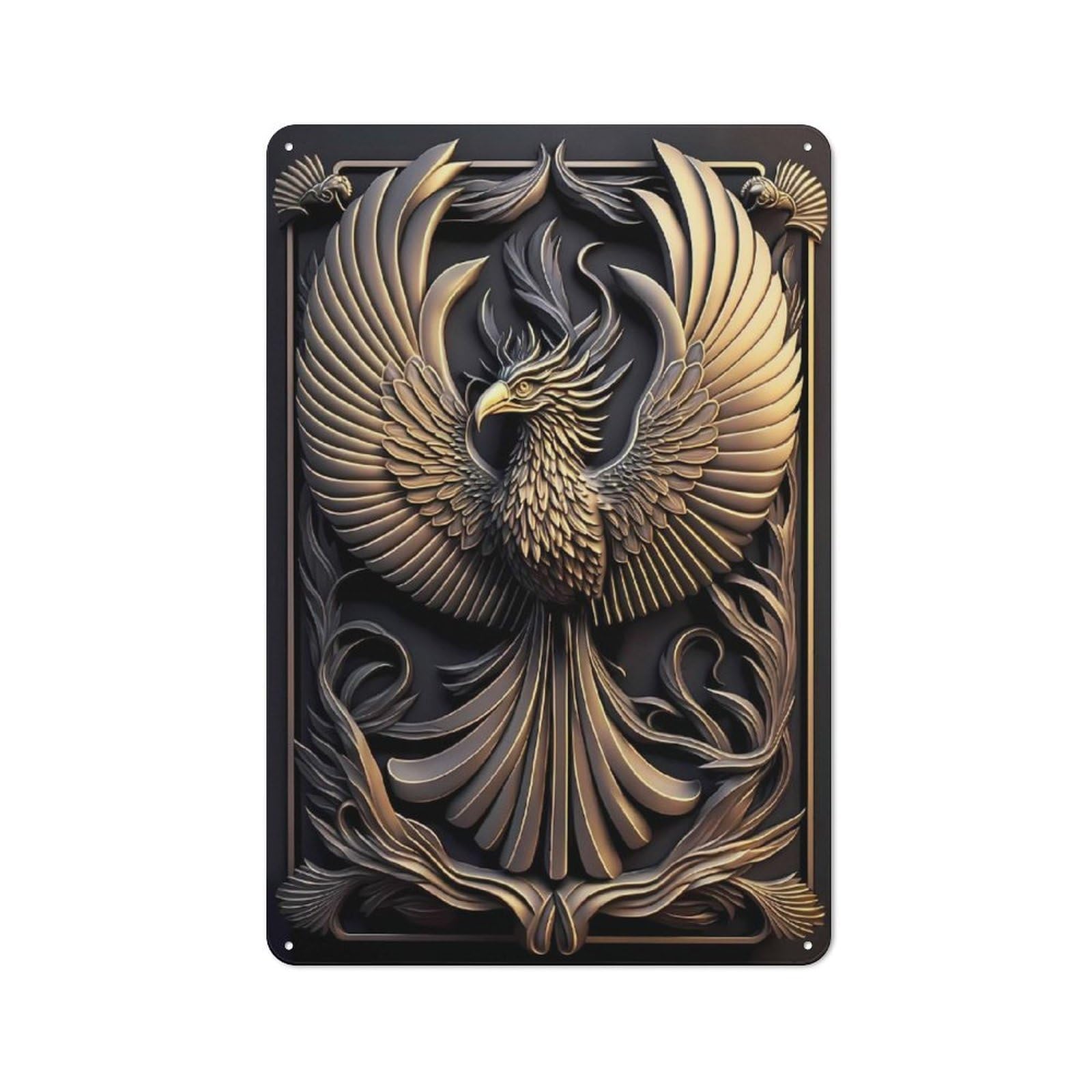 Junmoney Style-22 Retro Metal Wall Sign 30X20cm Featuring Noble Golden Phoenix For Garage Wall, For Garage, Workshop And Man Cave Decoration