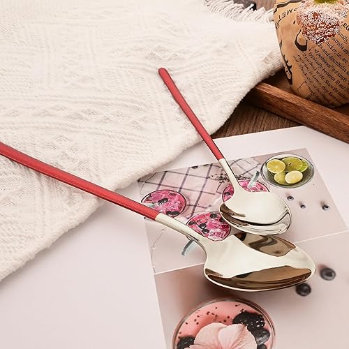 Miniatura 7 de Juego de cubiertos de plata y rojo brillante, 40 piezas para 8, juego de cubiertos de acero inoxidable 1810, vajilla pulida con espejo, incluye