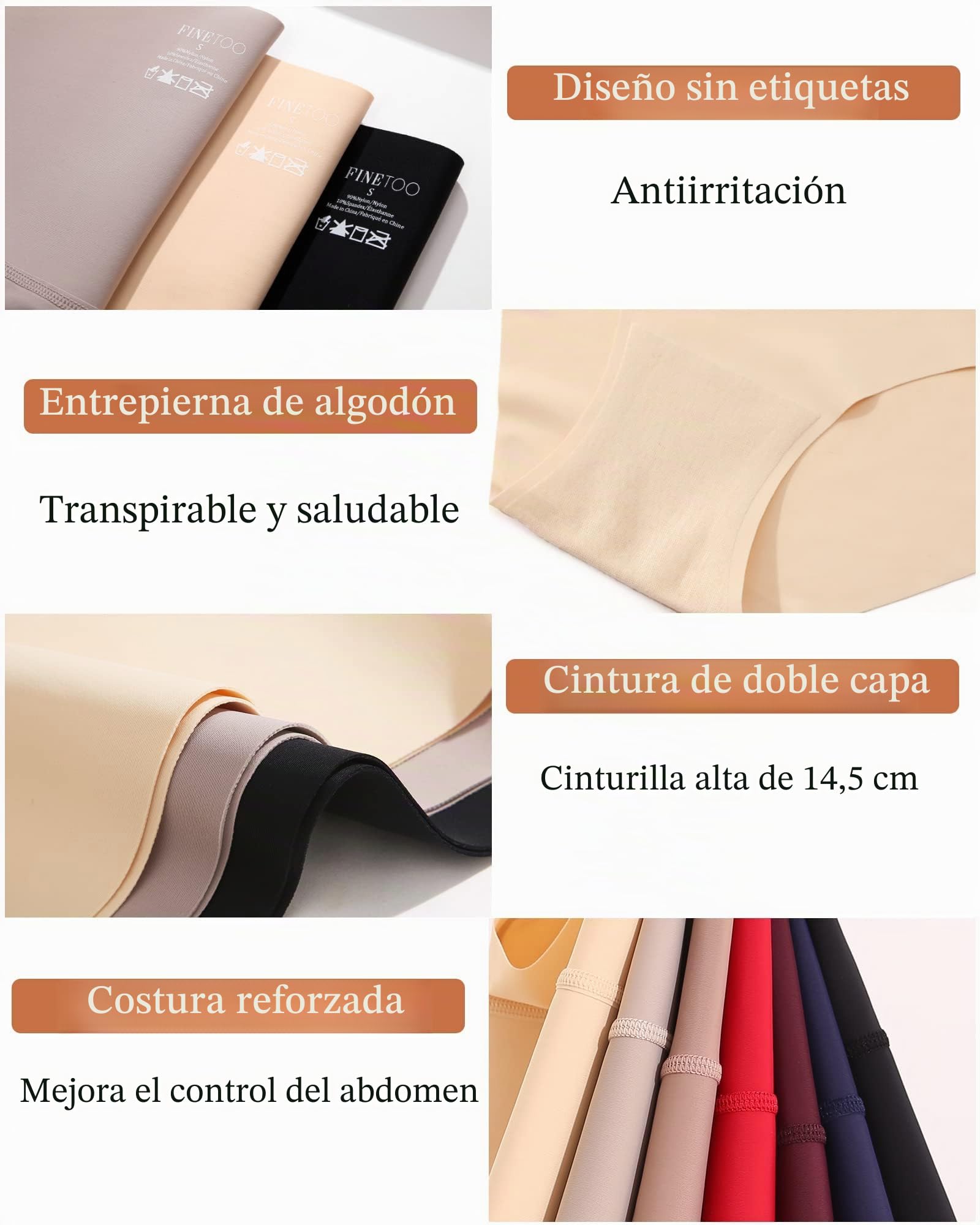 FINETOO Pack de 4 Calzoncillos para Mujer, Cintura Alta, Bragas sin Costuras, Ropa Interior de Cintura Alta, Ropa Interior sin Costuras, Paquete S-3XL., A-4er, 3XL
