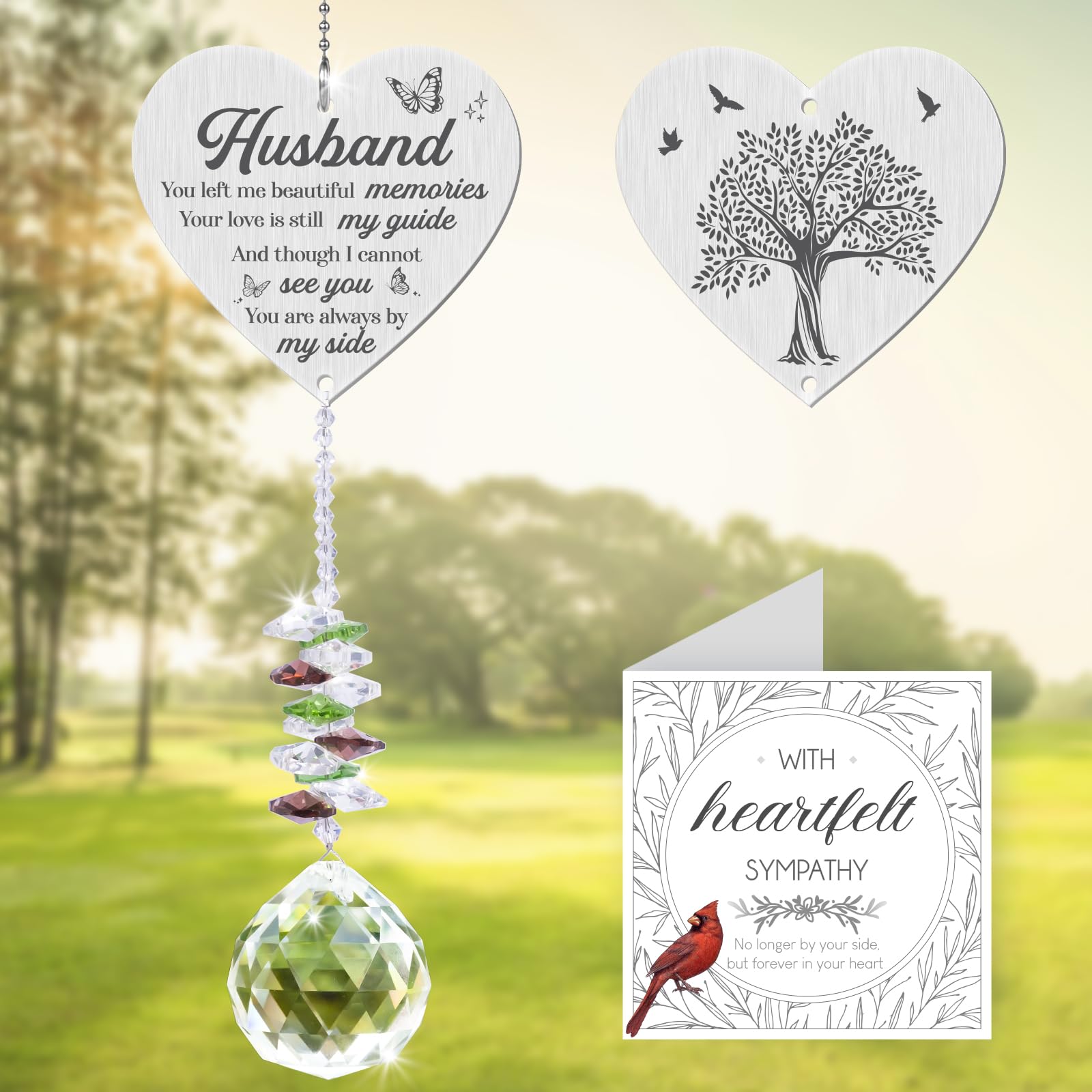 Memorial Crystal Suncatcher,Memorial Gifts for Loss of Husband,Sympathy Gifts for Loss of Husband,Hanging Crystals Ornament for Window Rainbow Maker