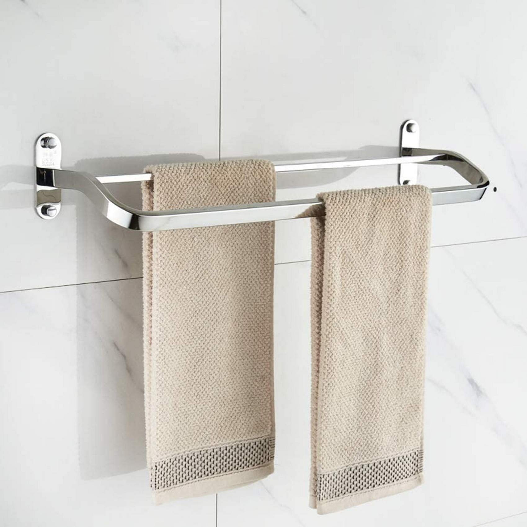 FGXHHS 304 stainless steel Towel bar,Punch-free Double pole Bathroom pendant,Wall-mounted towel rack For Kitchen Office-H 60cm(24inch)