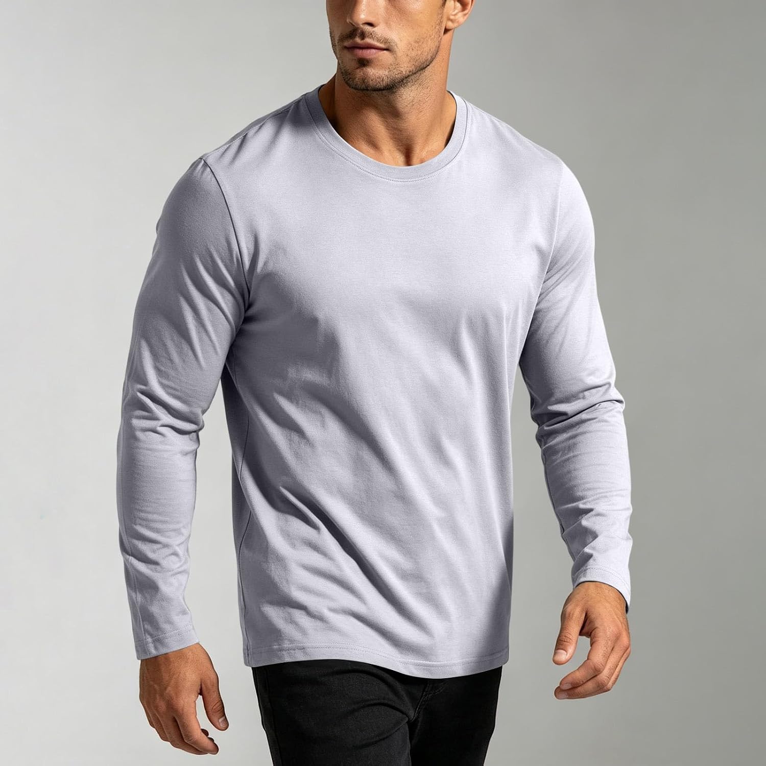 Mens Crewneck Layering T Shirt Long Sleeve Loose Fit Solid Color Blouses Comfy Casual Lounge Fall Winter Basic Tops
