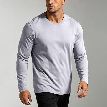 Mens Long Sleeve Tee Shirts Casual Round Neck Solid Tops Athletic Clothes
