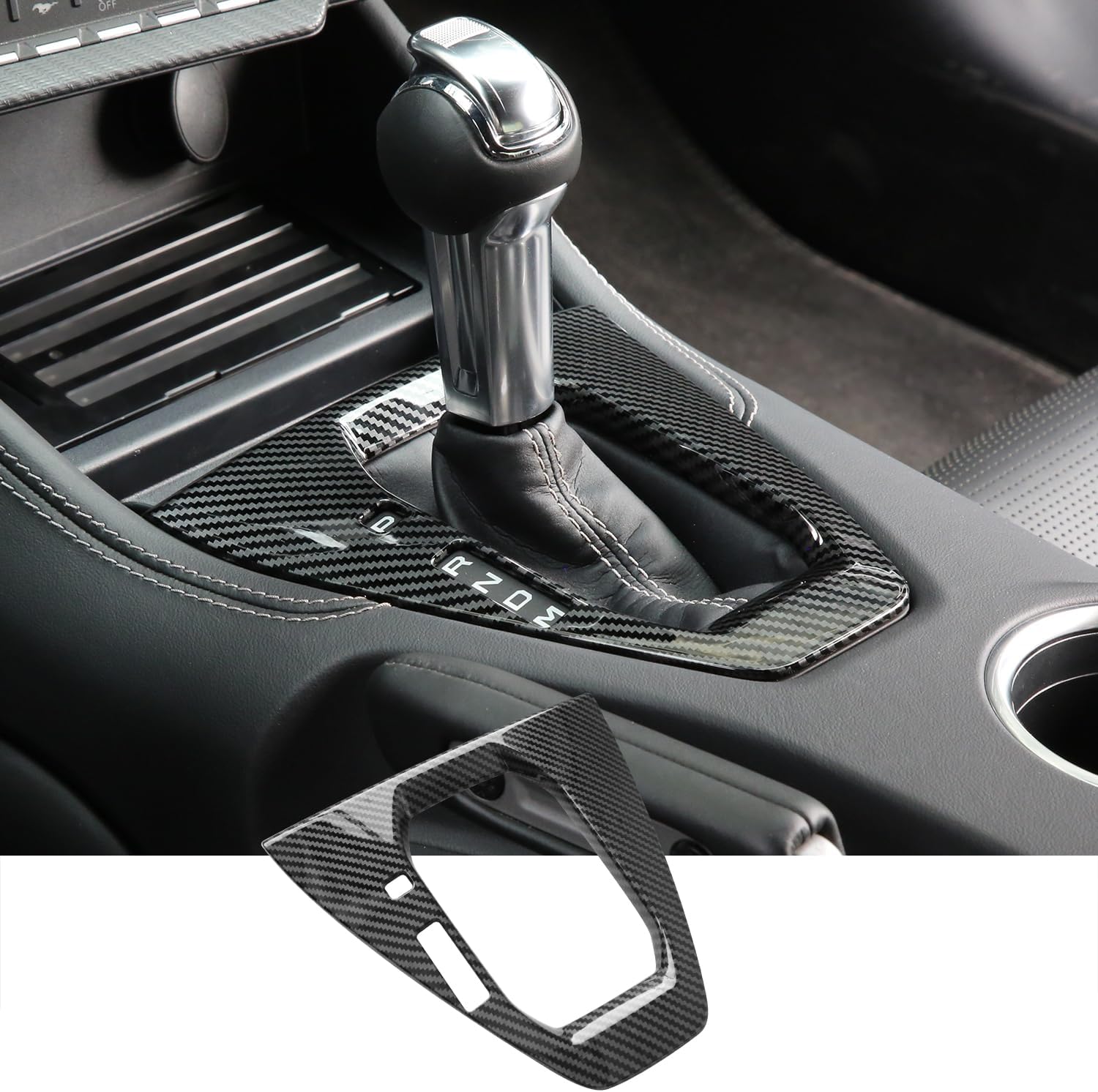 for Center Console Gear Shift Panel Cover Trim Decals for 2024 2025 Mustang EcoBoost/‌GT Accessories ABS Carbon Fiber Interior Stickers Carbon Fiber(Automatic Gear)