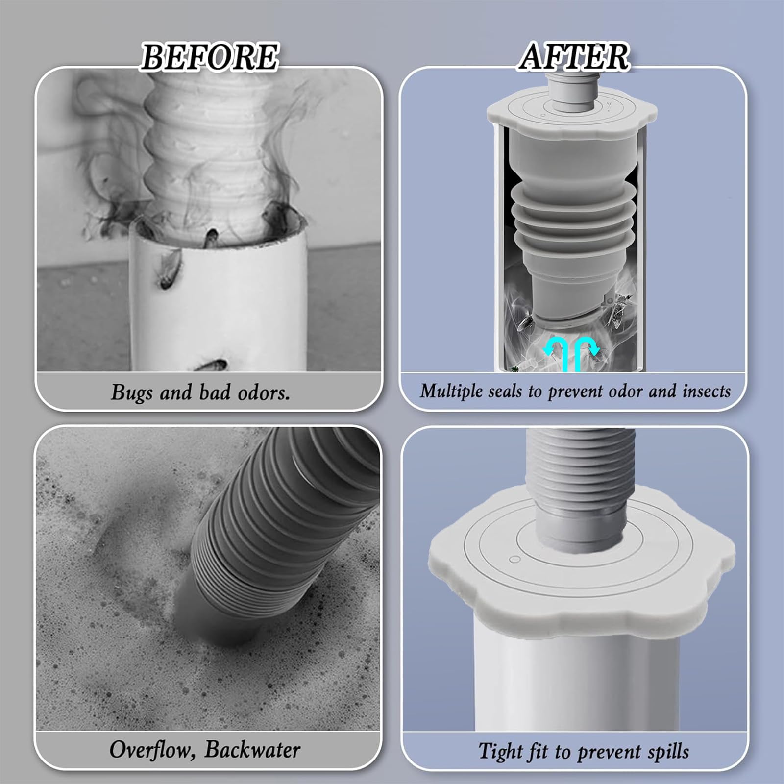 WANDGU Waschmaschinen Dichtungen 4 Stück - Silikon Abflussrohr Verschluss Grau