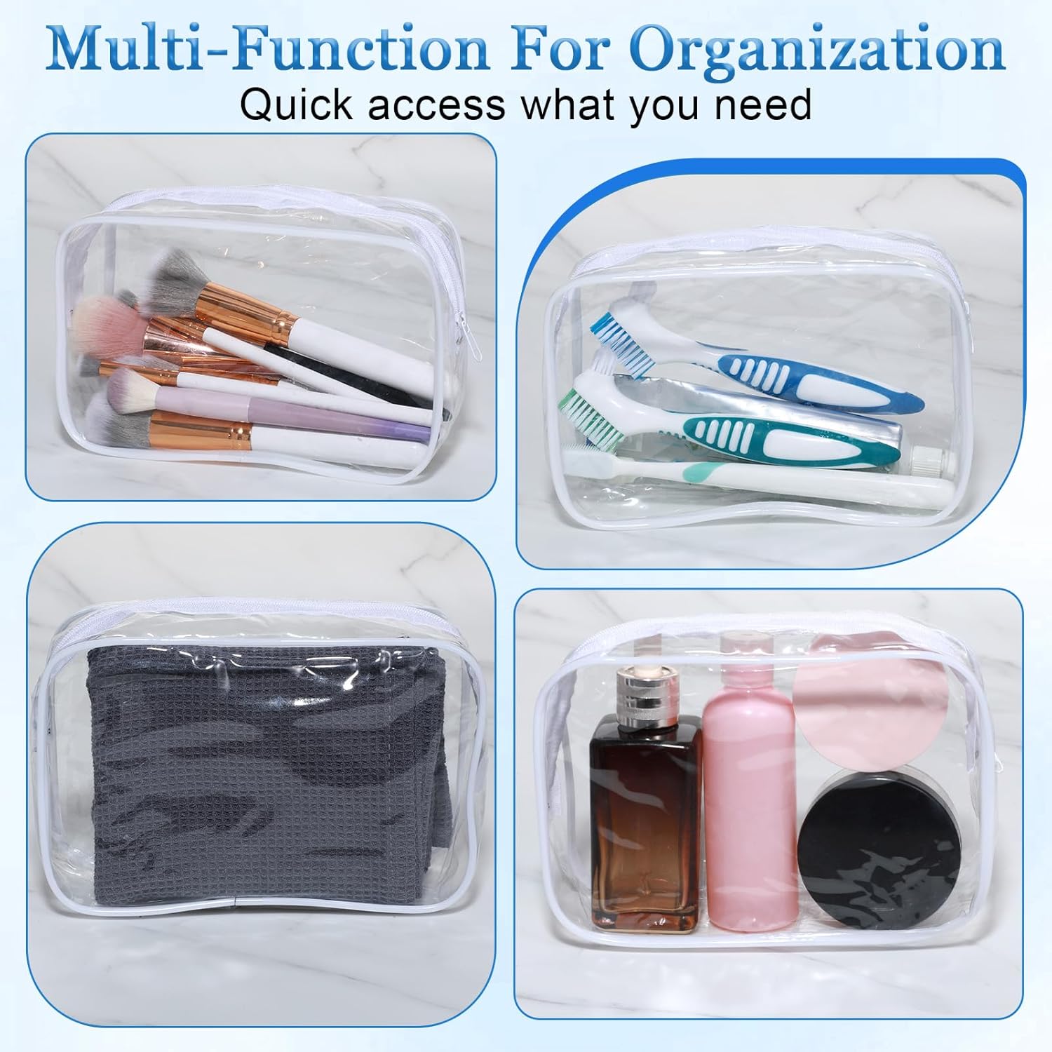 20PCS Clear Cosmetics Bag, PVC Waterproof Zippered Toiletry Carry Pouch Portable Carry-on Makeup Bags Organizer Storage Case for Women Men Vacation Travel Bathroom (White, Medium) - Image 4