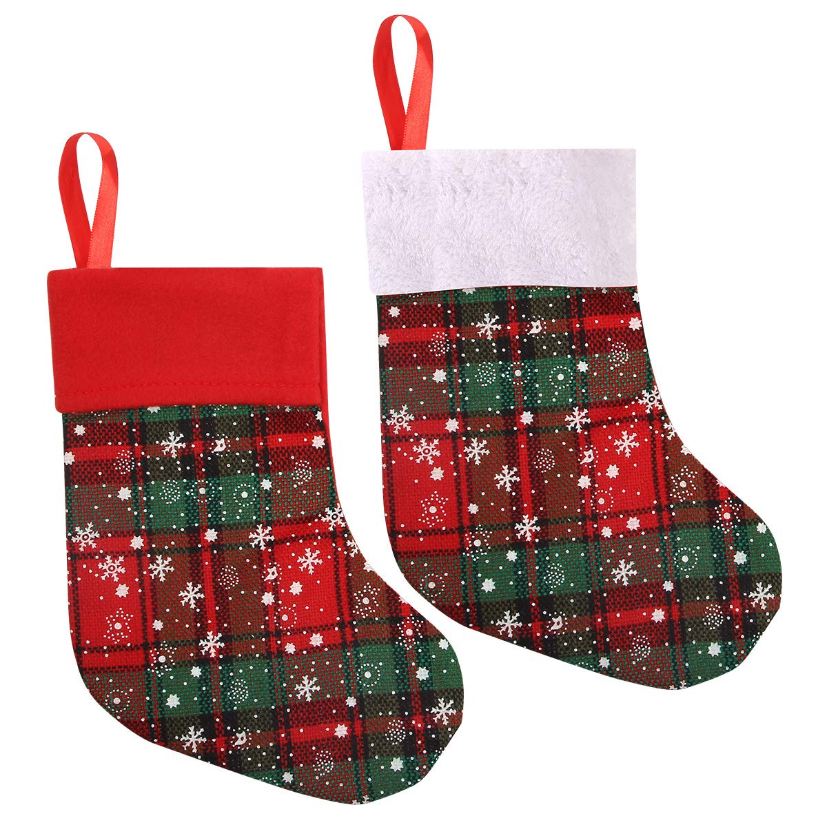 Northlight 20" Natural Green And Red Snowflake Applique Christmas Stocking With Blanket Stitching