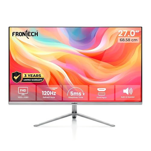 FRONTECH 27 Inch Ultima Series LED Monitor | Refresh Rate 120Hz,IPS Panel | Full HD 1080p, Wall Mountable-Slim & Stylish Design | HDMI & VGA Ports,Built-in Speaker (MON-0086,White)