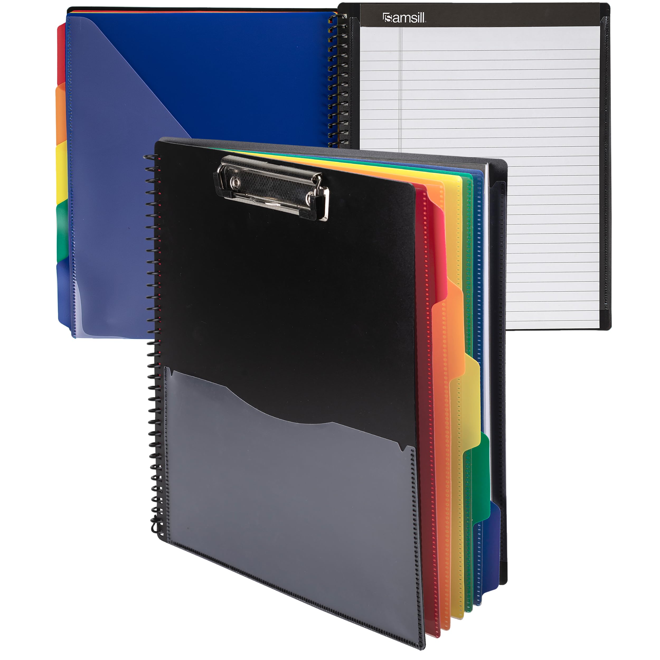 Samsill Spiralny organizer szkolny z 5 przedmiotami ze schowkiem i zdejmowanym notatnikiem, teczka typu wszystko w jednym, 5 przegródek z 10 kieszeniami, teczka z wieloma kieszeniami i uchwytem na