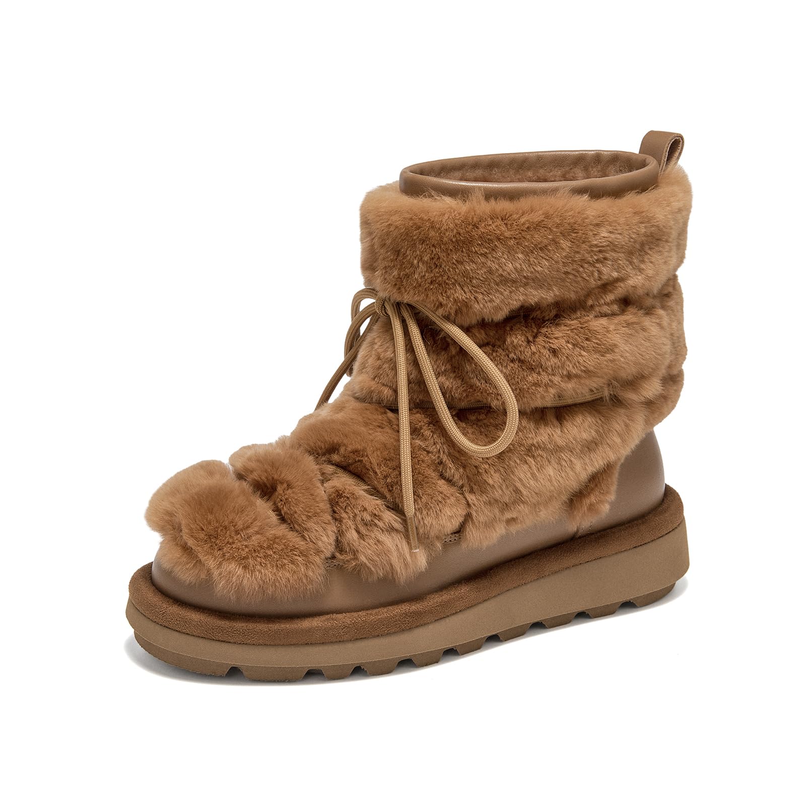 BEAU TODAY Womens Fuzzy Snow Boots Fluffy Furry Womens Winter Boots Genuine Warm Fur Lined Platform Mid Calf