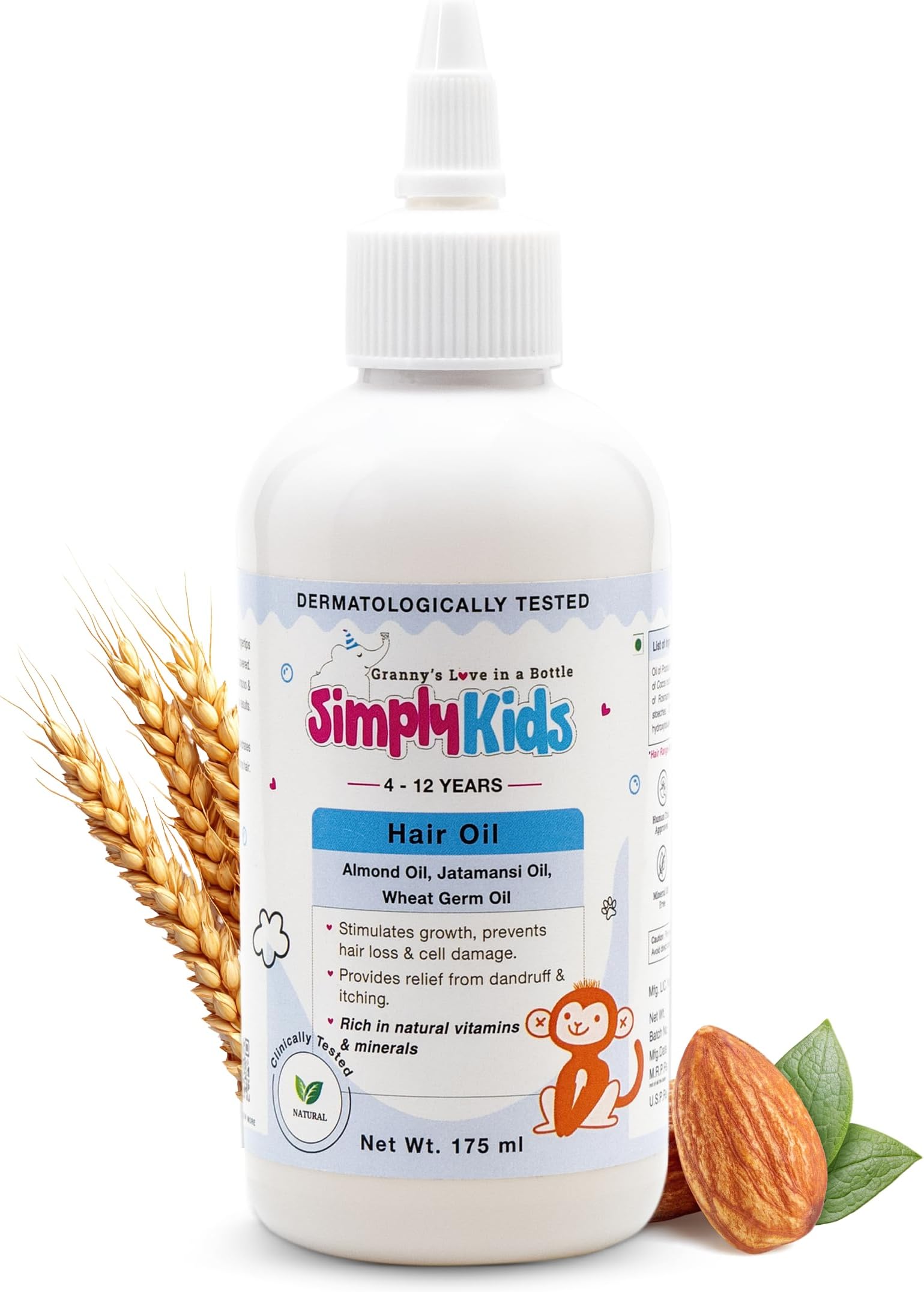 Simply Kids Hair Oil for 4-12 Years | pH Balanced, Efficacy Proven | Strengthens, Hydrates & Protects | Natural Vitamins & Minerals | Safe for All Hair Types | 175ml