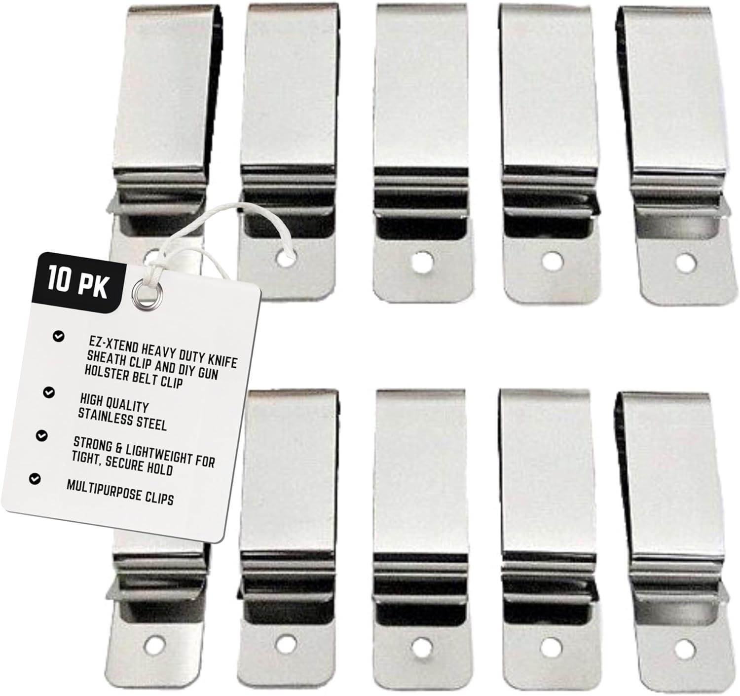 EZ-Xtend Heavy Duty Knife Sheath Clip and DIY Gun Holster Belt Clip - Gun Accessories - Replacement Belt Clip - No Rust Stainless Steel Metal - Sheath Clip, Pocket and Spring Clips