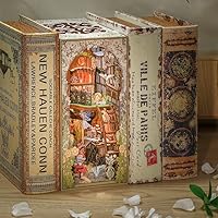 Vista 3 de CUTEBEE Kit de rincón de libros de bricolaje, casa de muñecas para estantería, decoración de callejón, kit de creatividad con luz LED (Paraíso Elfo)