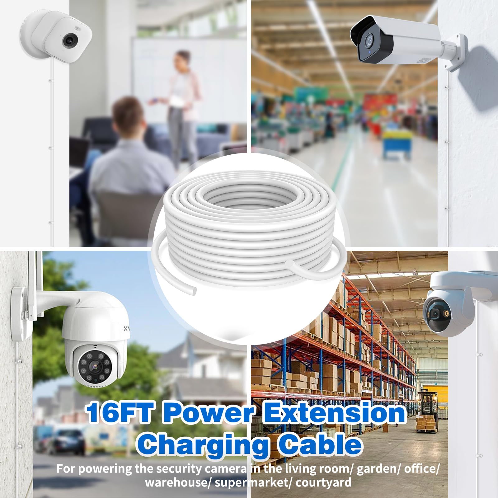 5 m langes Typ-C-Kabel für Überwachungskamera, Outdoor-USBC-Netzkabel, USB auf USB-C-Verlängerungskabel für eufy Indoor-Kamera C220/S330/CCTV-Kamera, 10 Drahtclips, Kabelnägel, Weiß
