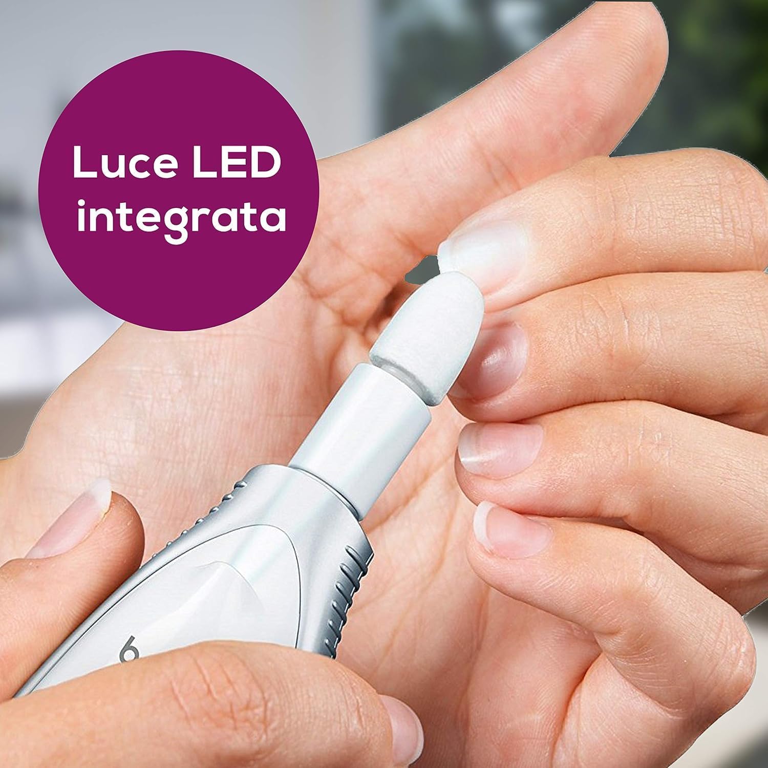 Beurer MP 41 Fresa Elettrica per Unghie con 7 Accessori in Zaffiro e Feltro, Manicure e Pedicure Professionale a 4600 Giri/min, Luce LED, Rotazione Reversibile, Adatto a Diabetici, con Custodia