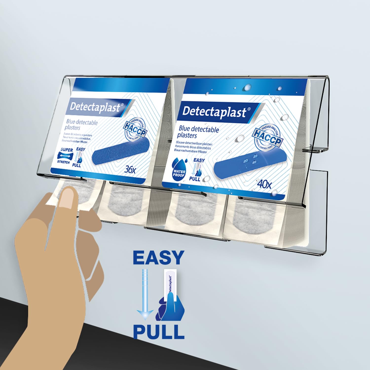 Detectaplast Pflasterspender Nachfüllset, 5 er Set Refill Packungen mit je 40 blauen und wasserfest Pflastern, 200 Wundpflaster für den Umgang mit Lebensmitteln,