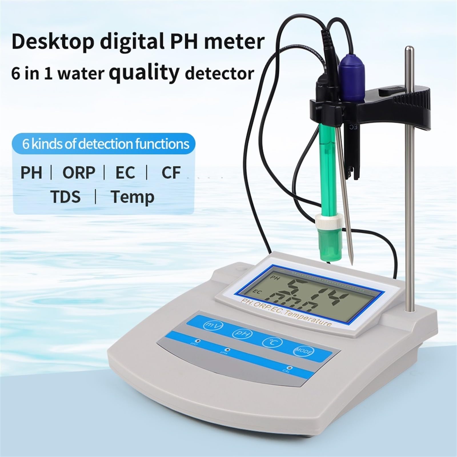 PH mètre 6 en 1 testeur d'eau numérique EC TDS ORP CF température analyseur de qualité de l'eau Potable Moniteur Laboratoire hydroponique d'aquarium, précis et Fiable