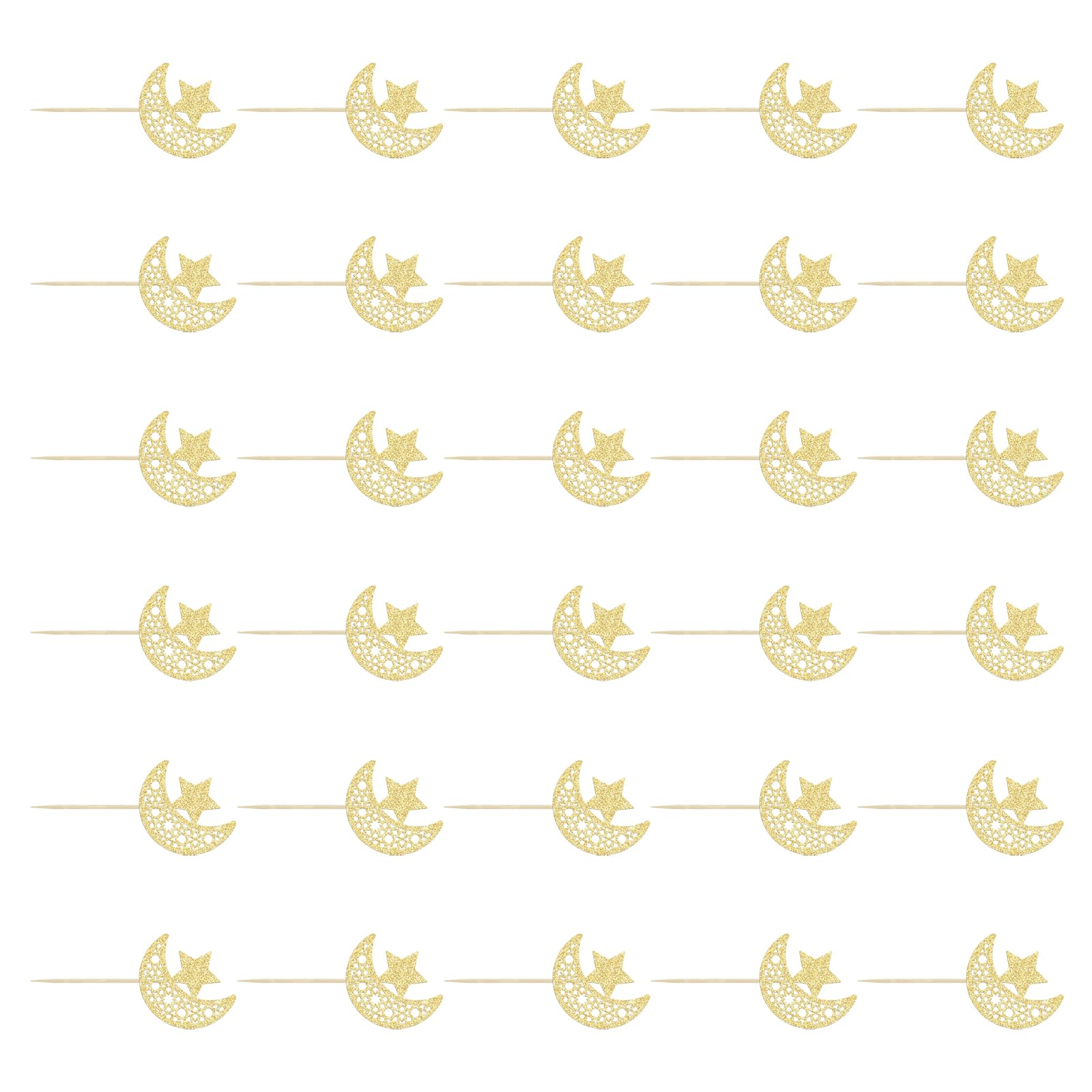 Kalttoy Of 30 Cultural Themed Cake Toppers for Eid Celebration with Moons and Star Designs Cake Decorations Eid Party Decorations