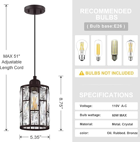 Miniatura 3 de Paquete de 2 lámparas colgantes de isla de cocina con pantalla de cristal de 5.4 pulgadas, acabado de níquel cepillado, moderno accesorio colgante