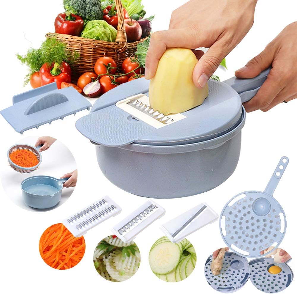 Hoomall Food Chopper Vegetable Mandoline Slicer Multifunctional Food Chopper Slicer Dicer 9 in 1 Vegetable Chopper Cutter Grater Egg Separator Potato Slicer Potato Cutter Potato Grater Professional Manual Tools