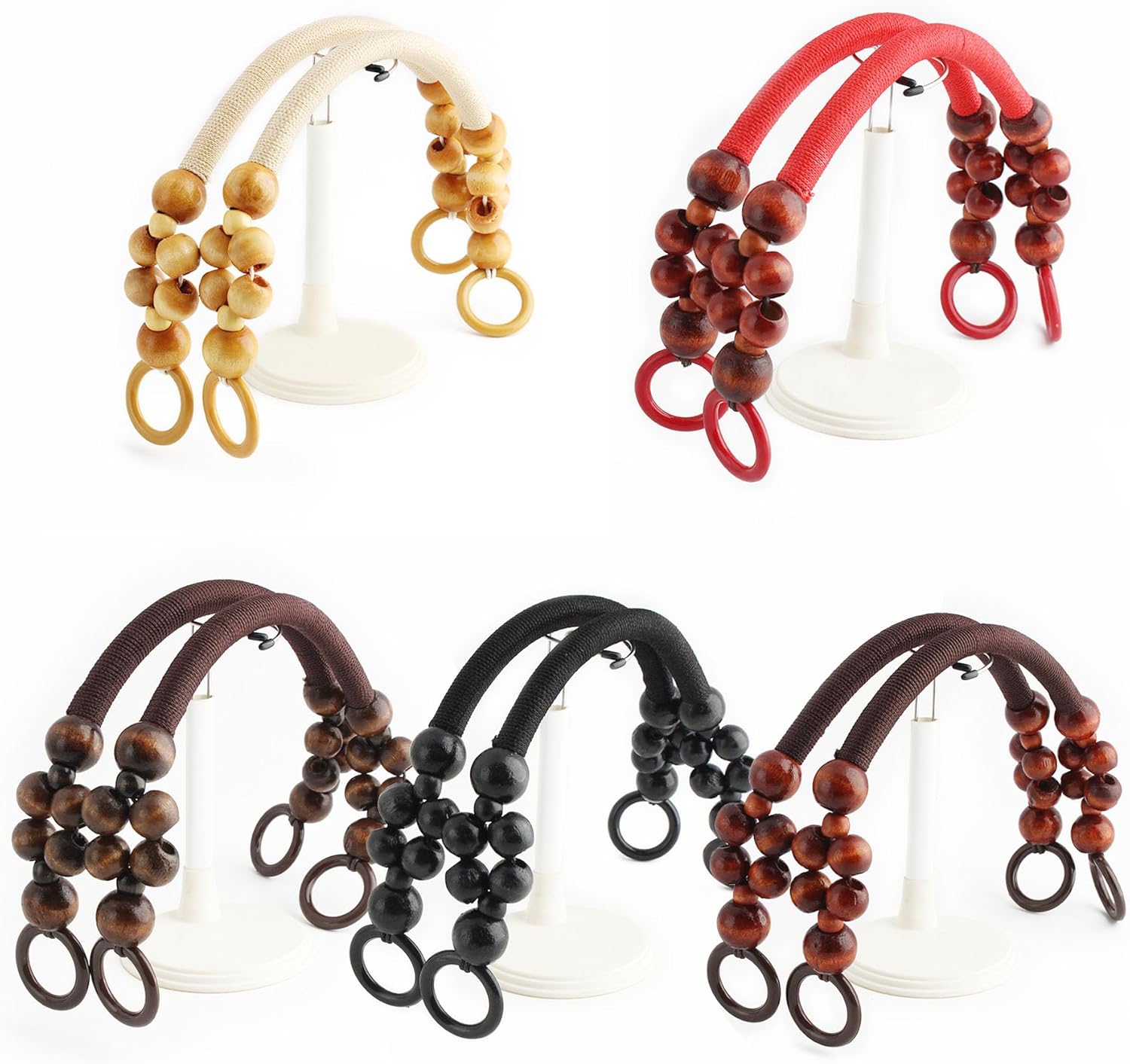 Wooden Beaded Bag Handles, 10 Pcs 5 Colors Nylon Rope Straps for DIY Crochet Bag Making, U-Shape, 18.5 Inch - Image 6