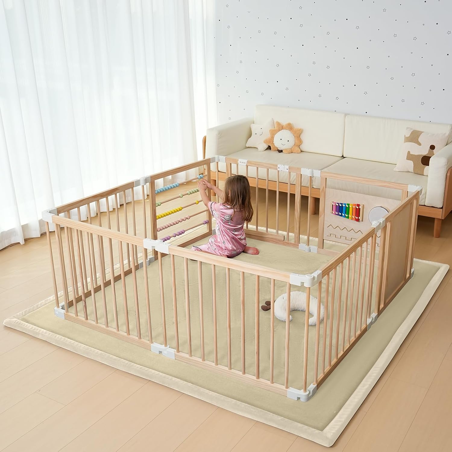 SUNYRISY Baby Play Mat for Floor 70 x 80in, 1.4in Thick Memory Foam Padded Play Mats Baby Rug, Soft Velvet Infants Toddler Kids Crawling Mat for Nursery, Non-Slip Bottom, Beige - Image 4