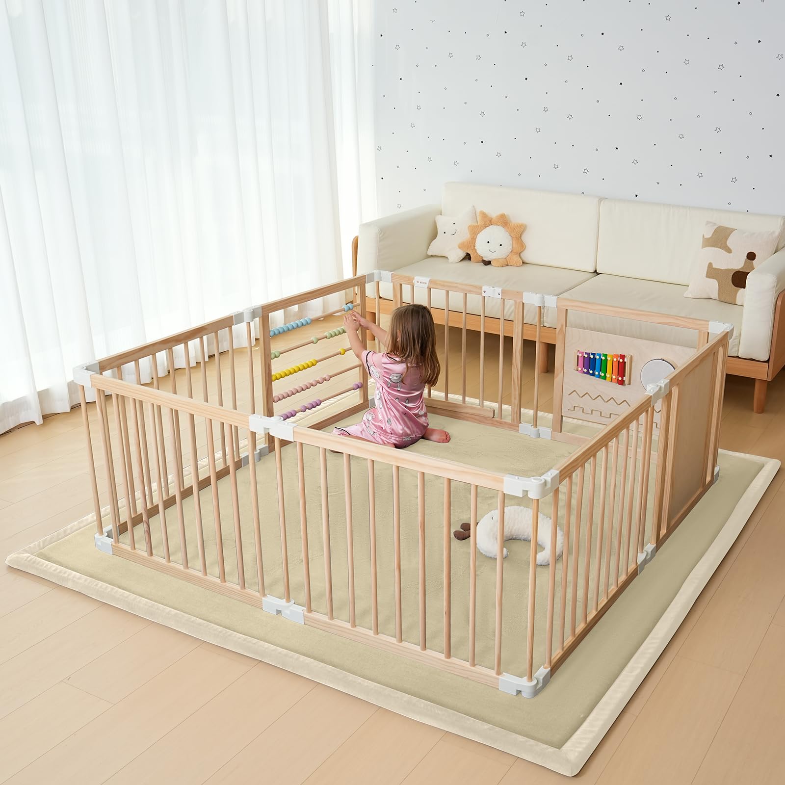 SUNYRISY Baby Play Mat for Floor 60 x 60in, 1.4in Thick Memory Foam Padded Play Mats Baby Rug, Soft Velvet Infants Toddler Kids Crawling Mat for Nursery, Non-Slip Bottom, Beige - 2