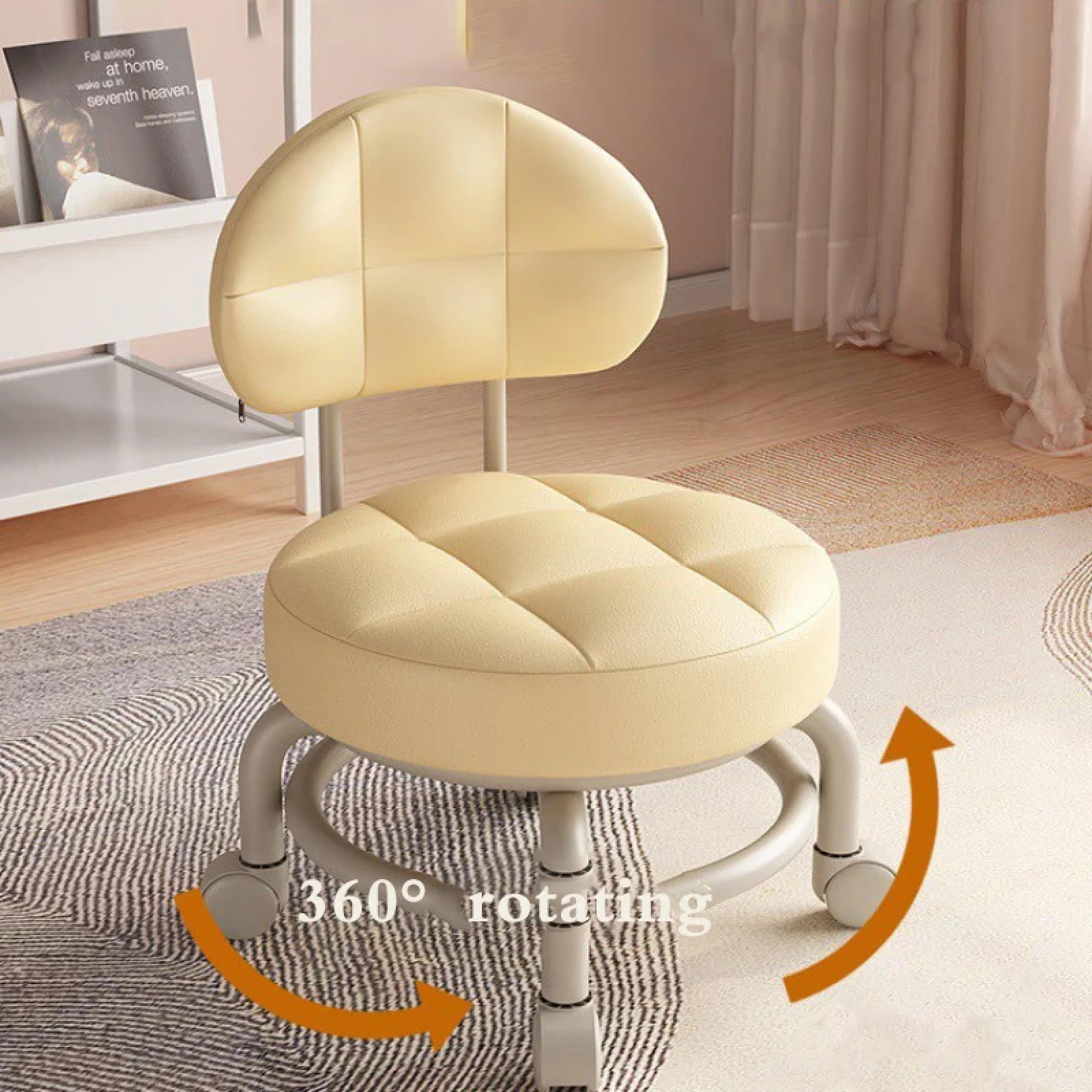 Taburete con respaldo giratorio de 360° para el hogar impermeabile asientos de piel sintética taburete bajo con rueda universal