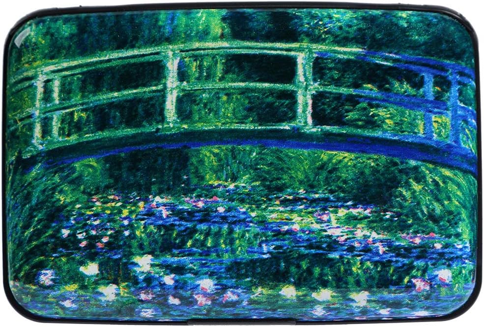 Aluminum Wallet RFID Blocking Metal Credit Card Holder Slim Hard Case (Bridge Over a Pool of Water Lilies)