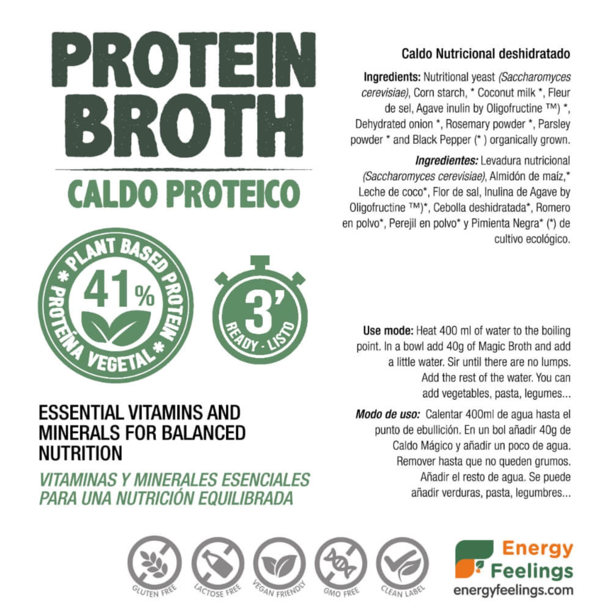 Caldo Vegetal Nutricional Proteico en Polvo y Copos 500g | Rico en Proteína 41% y Fibra 13% | Sin Gluten Vegano Sin Azúcares Añadidos