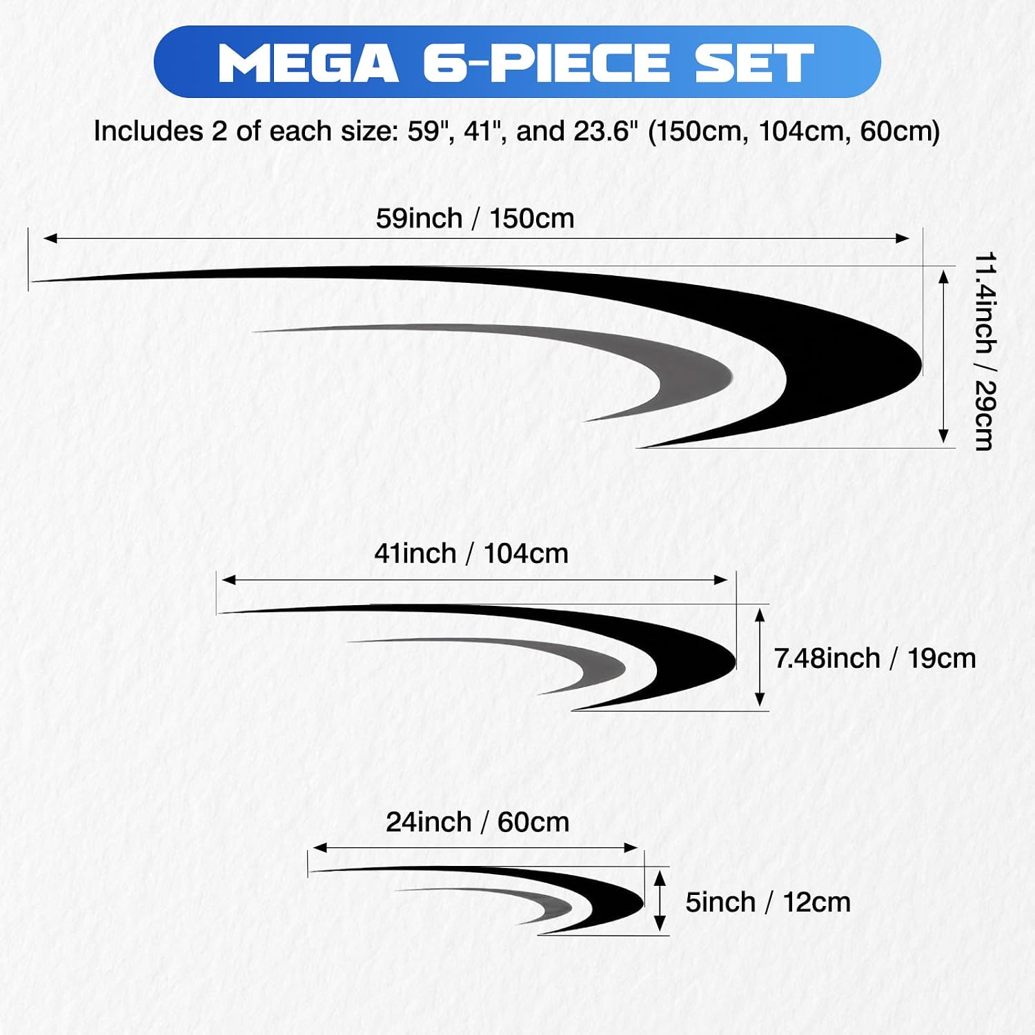 Large Vinyl Decals,Car Body Stickers,Vinyl Stripe Graphics Decals Stickers for Camper,RV,Trailer,Motorhome,Black+Gray,(DB04850ANPCS)
