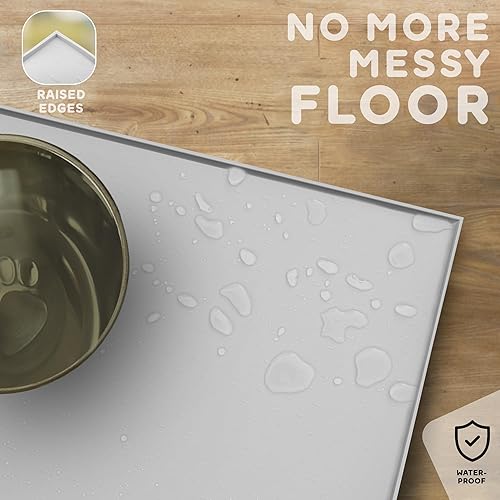 Miniatura 5 de PetHappily Tapete de comida para perros  Bordes elevados para alimentos y agua para evitar derrames, tapete impermeable para comida para gatos que