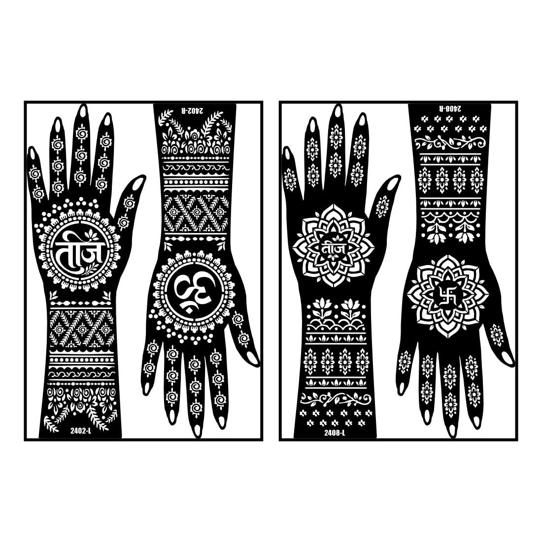 Mandala Floral Om Pattern Teej Special Design Mehndi Stencil Sticker For Hand-image-32