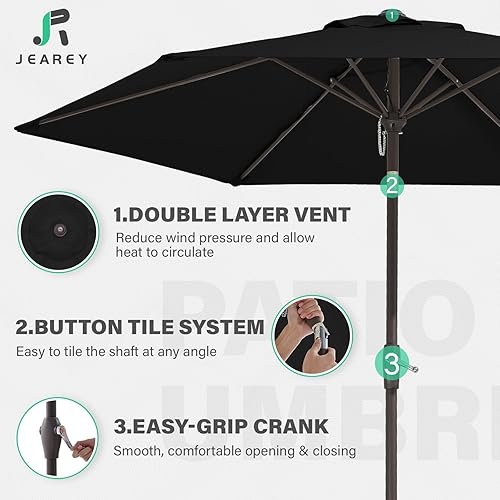 Miniatura 4 de JEAREY Sombrilla de patio de 7.5 pies con 6 varillas resistentes, botón de inclinaciónmanivela, sombrilla al aire libre para jardín, terraza, patio,
