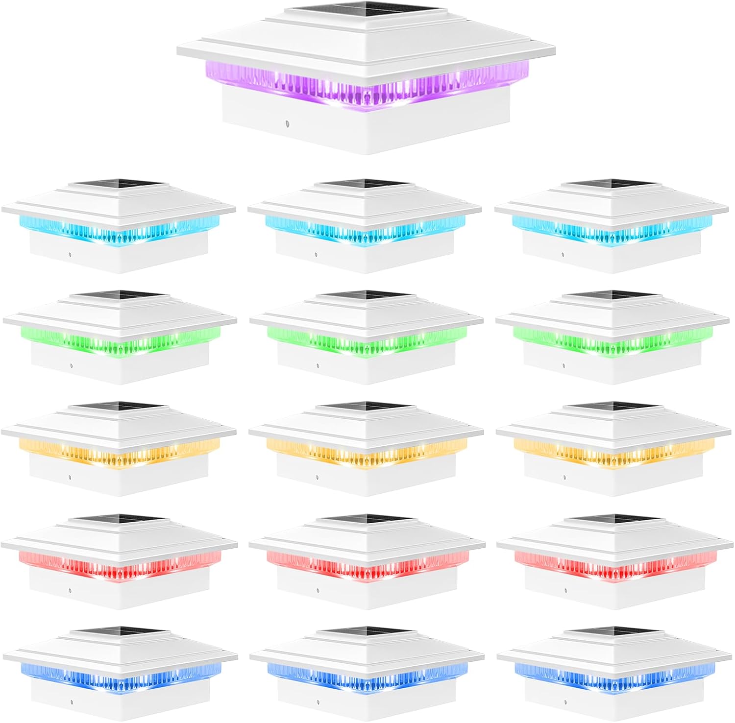 VOLISUN Solar Post Cap Lights Color Changing Outdoor Waterproof, RGB Modes Fence Post Cap Lights 16 Pack, for 4x4 x5 x6 Wooden/Vinyl(White) White 16 Pack
