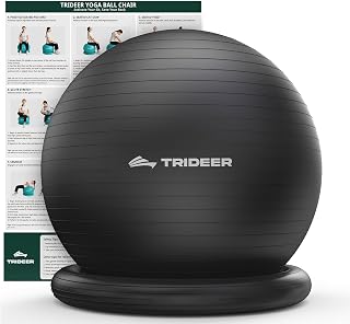 Trideer 65cm Yoga Ball Chair with Base - Exercise Ball for Office Desk, Back Pain Relief, Core Stability & Posture Support (5'3"-5'10")
