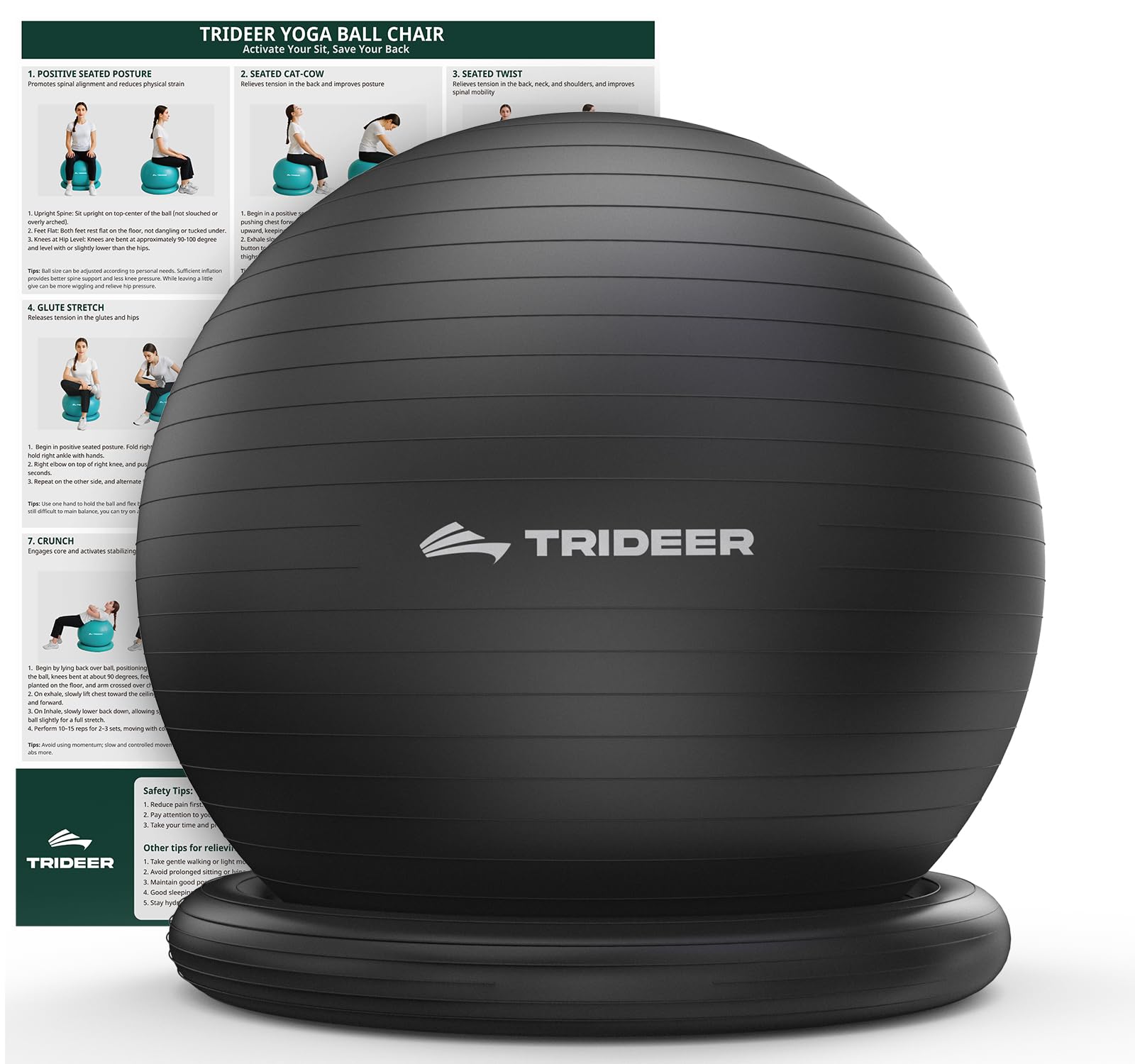 Trideer Ball Chair Yoga Ball Chair Exercise Ball Chair with Base for Home Office Desk, Stability Ball & Balance Ball Seat to Relieve Back Pain, Home Gym Workout Ball for Abs