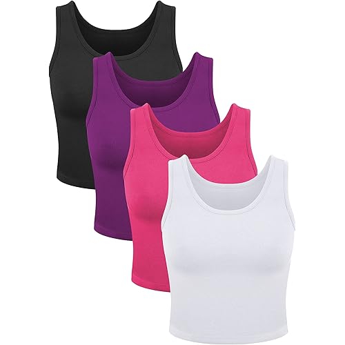 4 Pieces Women Basic Crop Tank Top Short Sleeveless Sports Crop Top