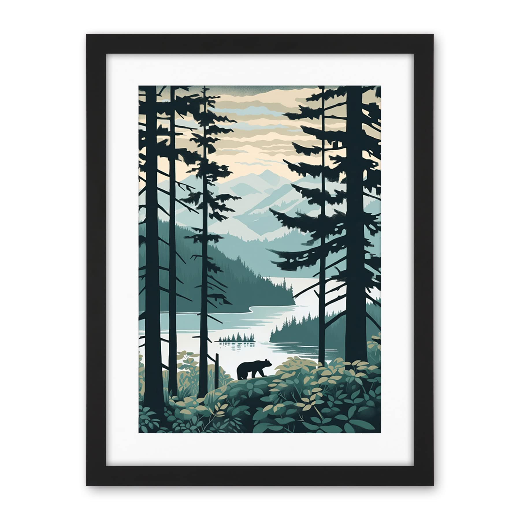 Artery8 Great Bear Rainforest Coastal Mountain Landscape Artwork Framed Wall Art Print 18X24 Inch