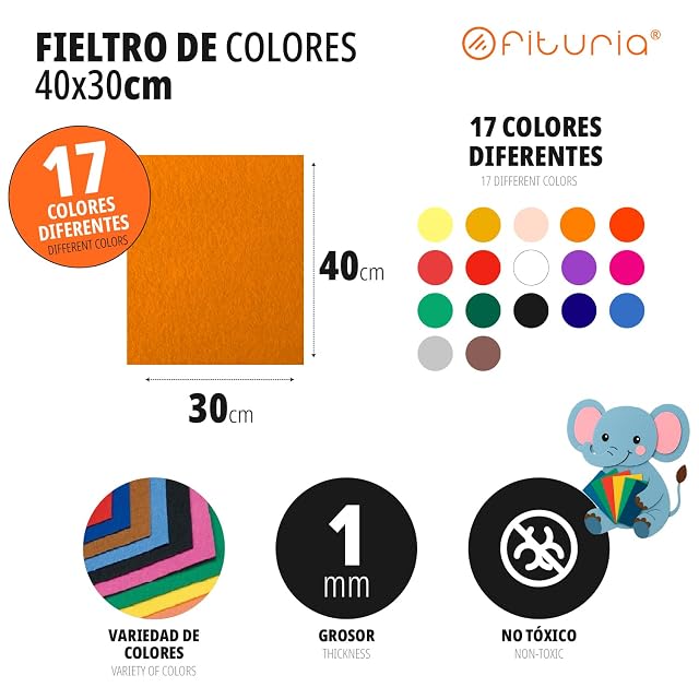 Foto 2 de 7 de OFITURIA Fieltro para Manualidades DIY, Láminas de Tela de Colores Suaves y Flexibles para Costura, Patchwork