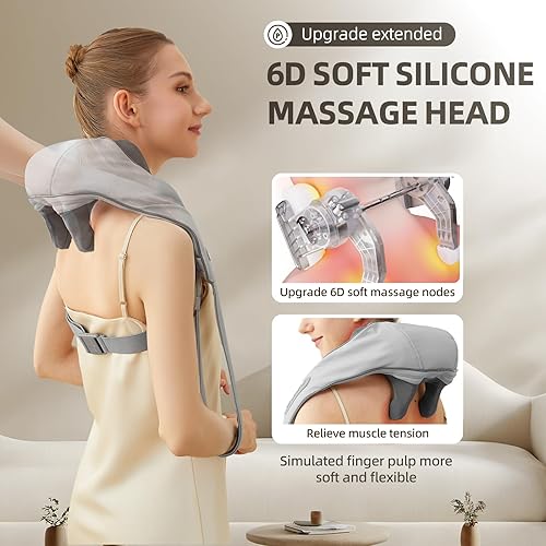 Miniatura 2 de Masajeador de cuello y hombros con calor, masajeador de hombros Shiatsu inalámbrico para aliviar el dolor de tejido profundo, masaje de amasamiento