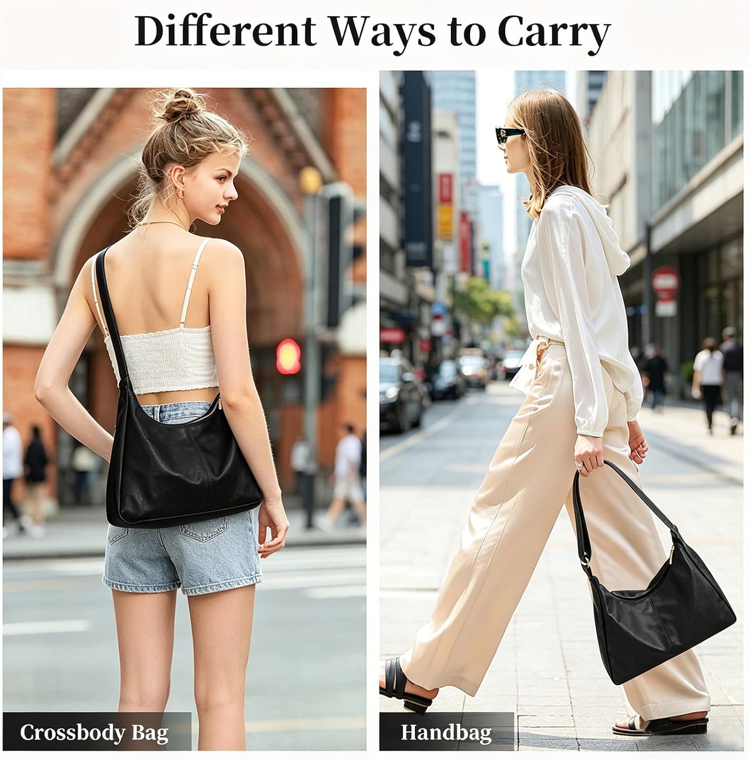 Crossbody Hobo Bags for Women Vegan Leather Everyday Bag Slouchy Shoulder Bag Hobo Handbag Purse for Travel Daily Work