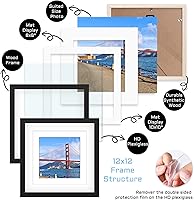 Vista 3 de Marco de fotos de 12x12 pulgadas de madera para colgar en la pared, marcos cuadrados de fotos con 2 paspartús de 8x8 pulgadas y 10x10 pulgadas
