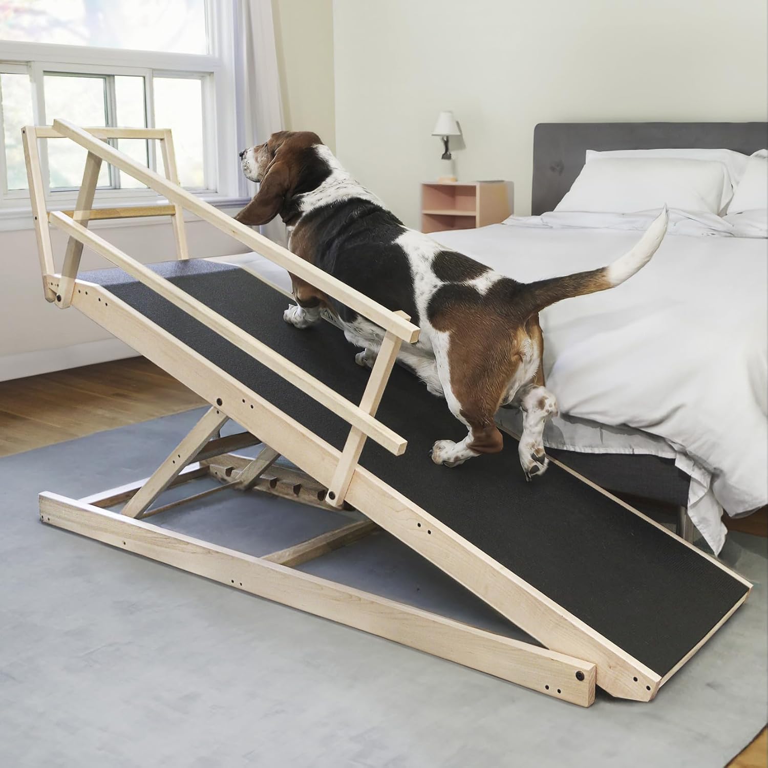 Large Dog Ramp for Bed, by DoggoRamps  Extra Wide Dog Ramp for Large Dogs to Get on High Beds up to 35" Tall  Wide Ramp with Rails, Platform & Non-Slip Grip  Made in N America from Solid Hardwood