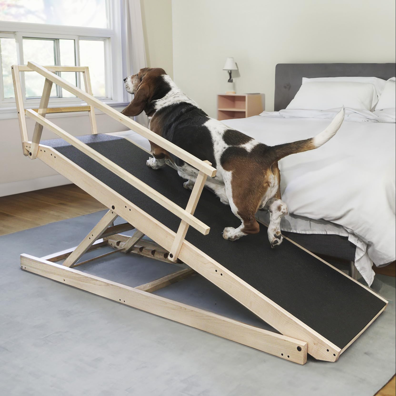 Large Dog Ramp for Bed, by DoggoRamps – Extra Wide Dog Ramp for Large Dogs to Get on High Beds up to 35" Tall – Wide Ramp with Rails, Platform &